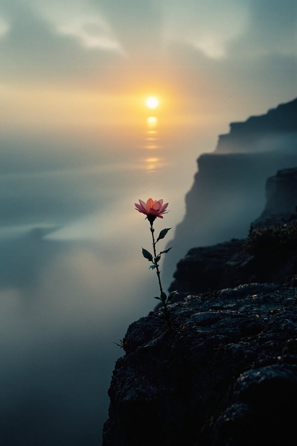 悬崖边的花海报